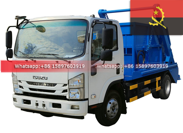 Camión con contenedor saltador de 5000 litros con camión de basura ISUZU KV100 de 5 contenedores, exportación a Angola